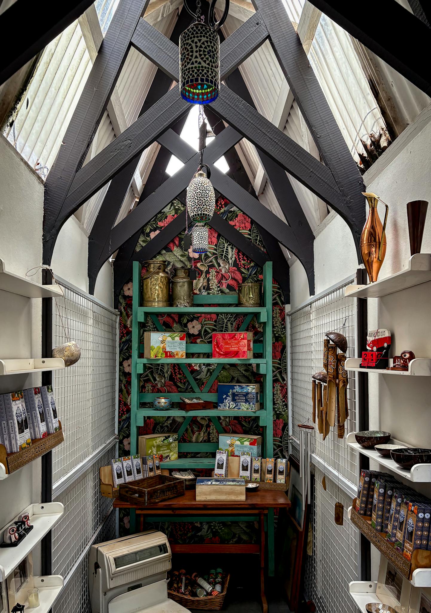 Charming small shop interior with unique decor and vintage charm.